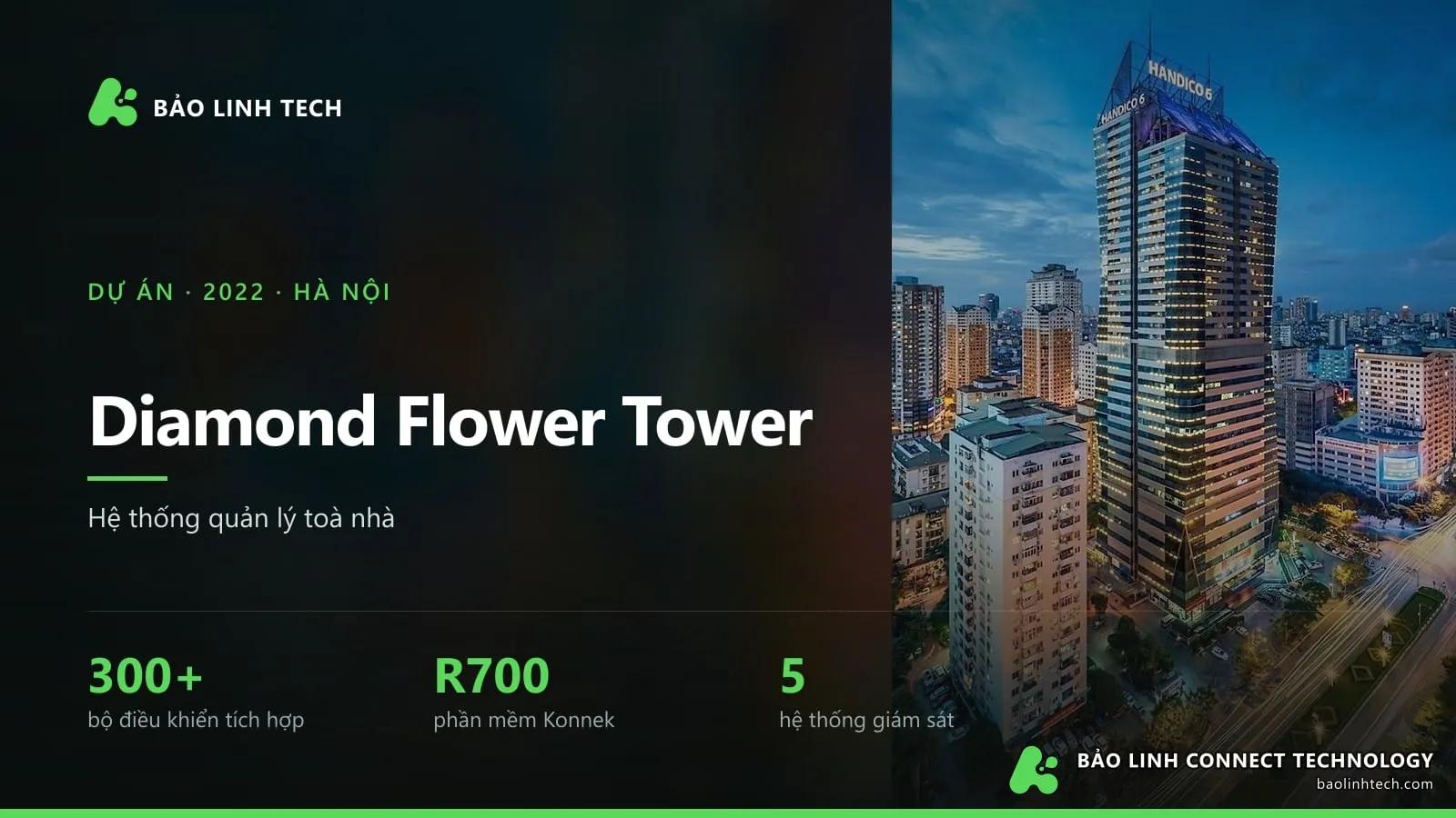 Toà nhà Diamond Flower Tower — hệ thống BMS Konnek R700, hơn 300 bộ điều khiển tích hợp